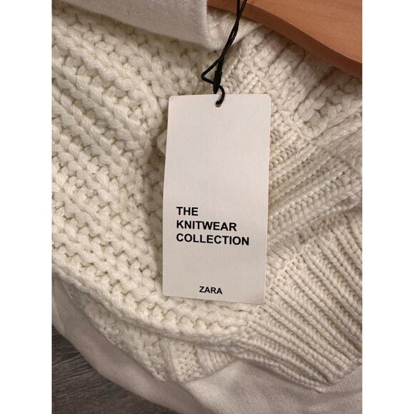 Zara Long Knit Cardigan Sweater Coatigan Off White Cream Women’s Size L Pockets - Picture 8 of 10